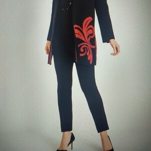 CHICO'S Open-Front Cardigan: Red + Black Swirl Size:S